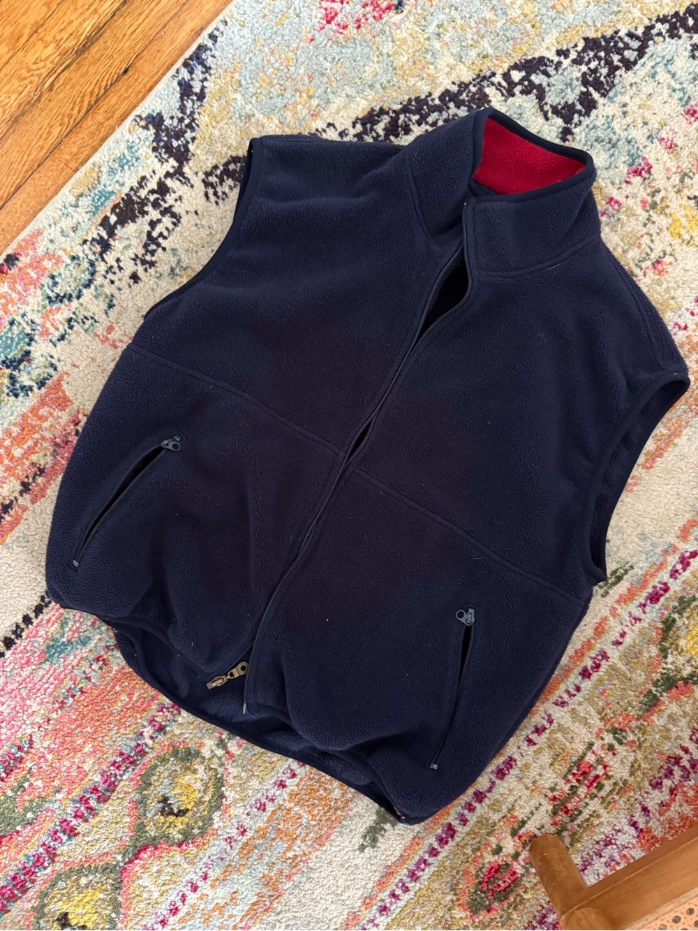 Timberland Navy Fleece Vest with Red Inner Collar